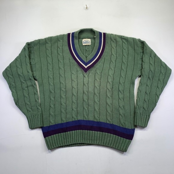 B.D. Baggies Other - Vintage B.D. Baggies Cable Knit Sweater L/XL? V Neck Green Pullover Striped